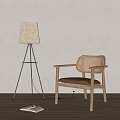 Modern Accent Chair With Wooden Frame Woven Backrest And Brown Cushion