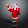 Elderly Man Dressed in Red Santa Suit Holding Bell and Carrying Bag