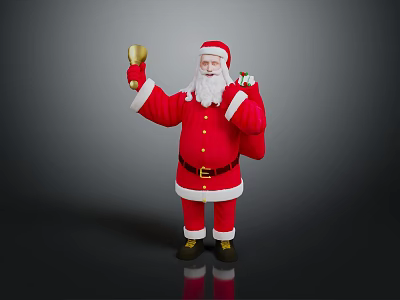 Elderly Man Dressed in Red Santa Suit Holding Bell and Carrying Bag 3d model