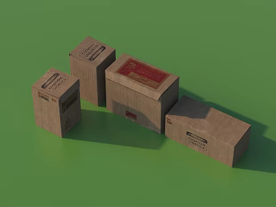 Decorative Ornament Set With Brown Cardboard Boxes In Various Sizes On Green Background 3d model