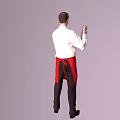 Man In White Shirt With Tie And Red Apron Holding Cocktail Shaker