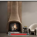 Tufted White Single Sofa In Modern Living Room With Fireplace Small Table And Fruits