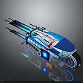 Futuristic Sci Fi Vehicle With Blue White Red Streamlined Design And Glowing Engine