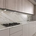 Elegant Light Luxury Kitchen Interior With Marble Island And Wooden Cabinets