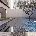 Contemporary Garden Landscape Design With Green Lawn Bamboo Sculpture And Sunlight