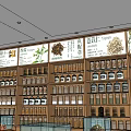Traditional Medicine Store Interior With Wooden Shelves Display Cases And Glass Jars