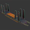 Industrial Station Structure With Tall Gray Pillars And Orange Platform Sections