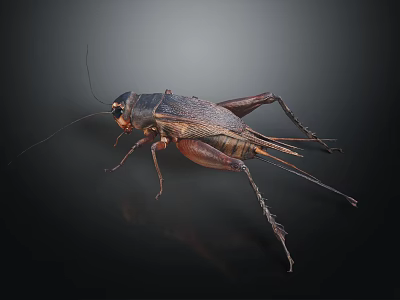 Detailed Close Up Of Reptile With Long Legs And Textured Exoskeleton On Black Surface 3d model