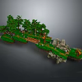 Enchanting 3D Fantasy Landscape With Green Trees Lush Grass Rocks And Wooden Bridge Pathway