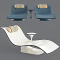 Modern Lounge Chair Design With Blue White Frame Textured Cushion And Side Table