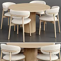 Modern Wooden Dining Table Set With Light Colored Upholstered Chairs And Simple Design 3d model