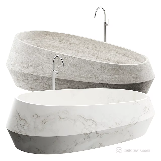 Modern Freestanding Bathtub Featuring Marble Texture And Stone Design Elements 3d model