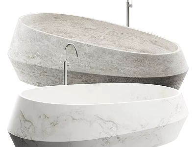 Modern Freestanding Bathtub Featuring Marble Texture And Stone Design Elements 3d model