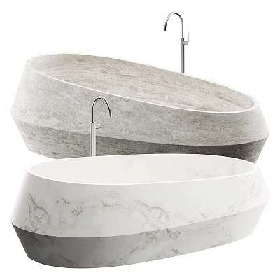 Modern Freestanding Bathtub Featuring Marble Texture And Stone Design Elements 3d model