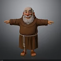 Cartoon Elderly Man in Brown Robe With White Beard Arms Outstretched Against Dark Background