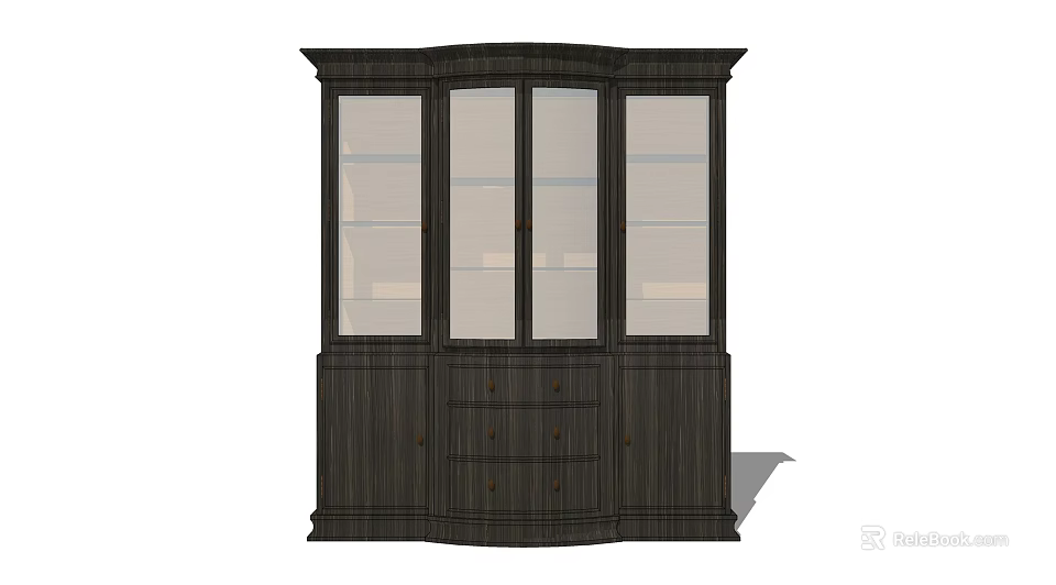 Dark Wood Decorative Cabinet With Glass Doors And Drawer Storage Design 3d model 