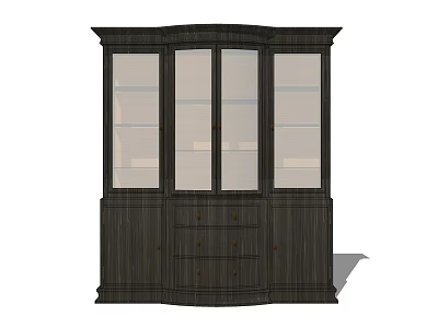 Dark Wood Decorative Cabinet With Glass Doors And Drawer Storage Design 3d model