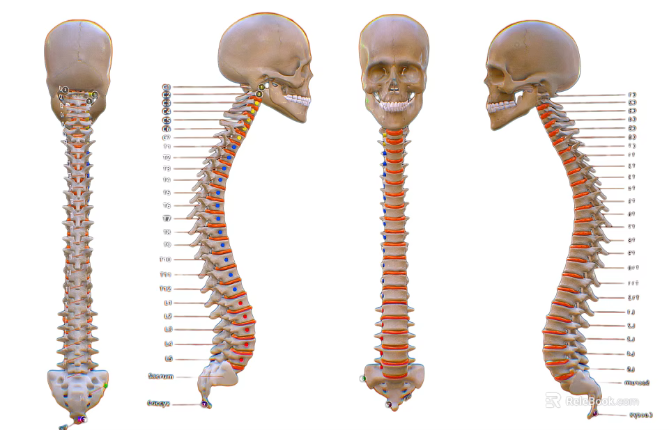 Human Spine Anatomical Model Medical Device With Detailed Vertebrae And Structural Views 3d model 