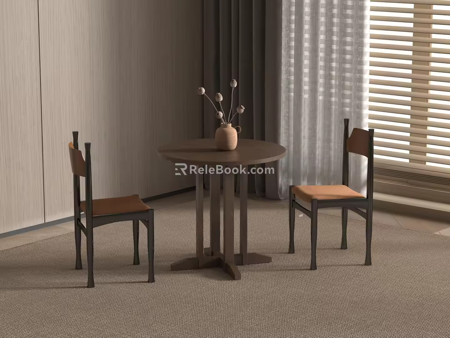 Quiet Wood Negotiation Table and Chair Quiet Wind Dining Table and Chair Combination Negotiation Table 3d model