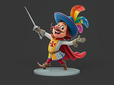 European and American style swordsman western sword exaggerated hat confident swordsman animation character film and television character hand silhouette 3d model