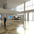 Modern Lobby Interior With Reception Desk Staircase And Marble Flooring