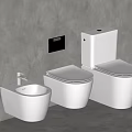Modern White Bathroom Toilets Display With Different Styles Against Grey Wall Background