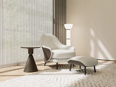 Modern Single Sofa With Ottoman Small Side Table And Floor Lamp In Living Room 3d model