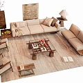 Modern Sectional Sofa And Wooden Coffee Table Set With Area Rug Side Tables And Decor