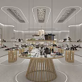 Modern Shoe Store Interior With Display Shelves Round Table And Various Shoes