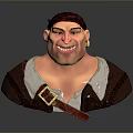 3D Character Bust of Male Pirate With Headscarf Earring Belt and Exaggerated Expression