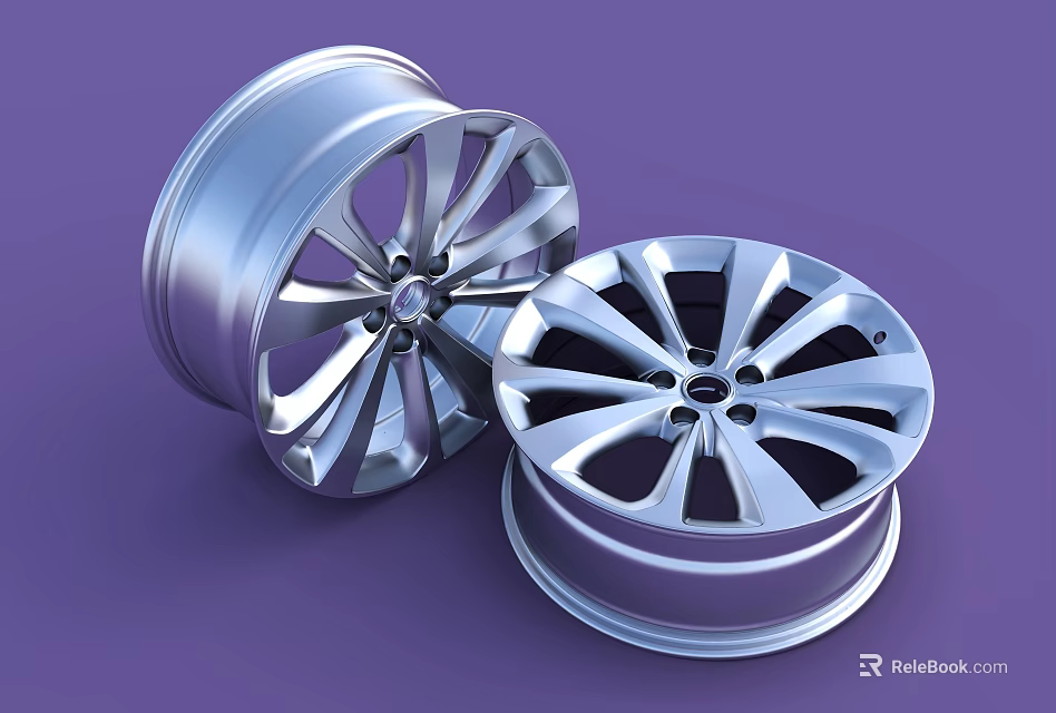Shiny Silver Car Alloy Wheels With Spoke Design On Purple Background 3d model 