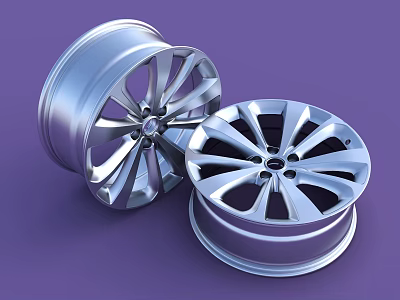 Shiny Silver Car Alloy Wheels With Spoke Design On Purple Background 3d model