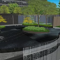 Serene Modern Indoor Landscape With Curved Water Pool Waterfall And Lush Green Plants