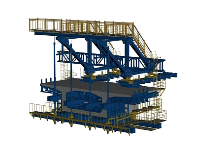Bridge Construction Supporting Framework Featuring Metal Structure Yellow Railings And Staircases 3d model