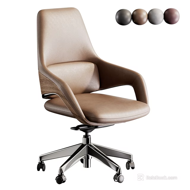 Modern Brown Leather Office Chair With Ergonomic Design Metal Base And Swivel Wheels 3d model 
