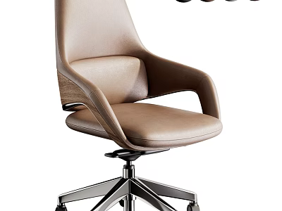 Modern Brown Leather Office Chair With Ergonomic Design Metal Base And Swivel Wheels 3d model