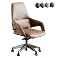 Modern Brown Leather Office Chair With Ergonomic Design Metal Base And Swivel Wheels