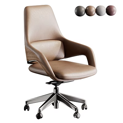 Modern Brown Leather Office Chair With Ergonomic Design Metal Base And Swivel Wheels 3d model