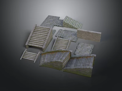 Architectural Stone Components Including Steps Staircases Slabs Walls And Arch Bridges 3d model
