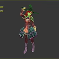 Anime Style Game Movie Witch Character in Black and Orange Outfit Holding Broomstick