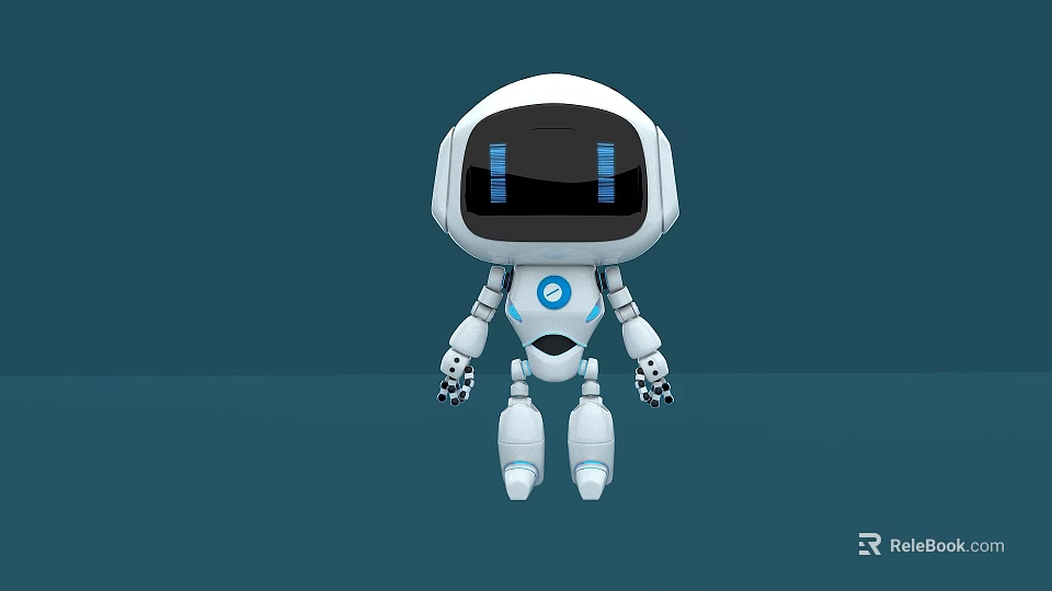 3D Cartoon Robot With White Blue Body And Blue LED Eyes 3d model 