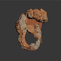 3D Earthy Textured Layered Rock Formation With Stone Platform And Wooden Accents