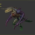 Fierce Reptilian Creature With Blue Body Red Chest Sharp Fangs Clawed Limbs And Spiked Back