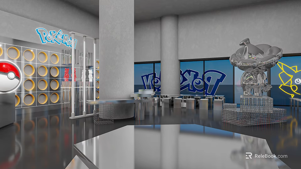 Modern VETEMENTS Flagship Store with Open Layout Glass Doors Display Tables and Contemporary Interior Design 3d model 
