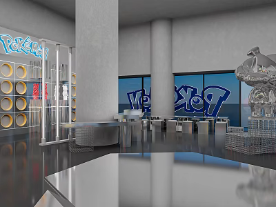 Modern VETEMENTS Flagship Store with Open Layout Glass Doors Display Tables and Contemporary Interior Design 3d model