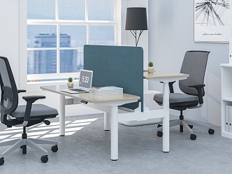 Modern Office Chair Double Desk 3d model