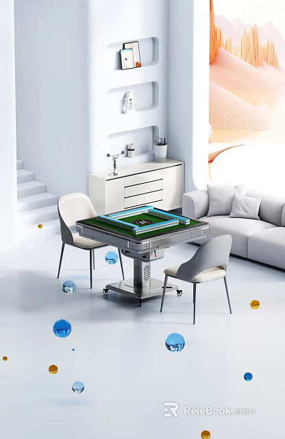 Modern Entertainment Table With Green Surface And Chairs In Living Room Setting 3d model 