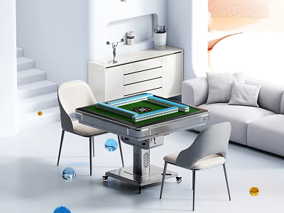 Modern Entertainment Table With Green Surface And Chairs In Living Room Setting 3d model