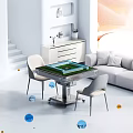 Modern Entertainment Table With Green Surface And Chairs In Living Room Setting