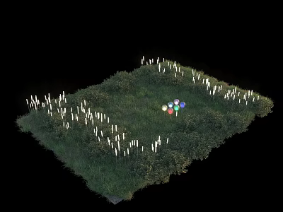 Outdoor Lights Square Arrangement on Green Grass with White and Colorful Glow at Night 3d model